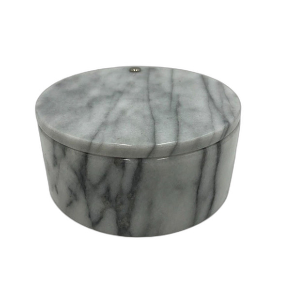 Vintage Marble Gray Vanity Trinket Box Round Organizer Container Storage - Picture 1 of 7
